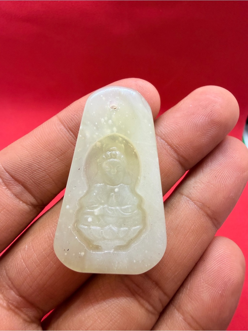 Carved White Jade Buddha Pendant Necklace